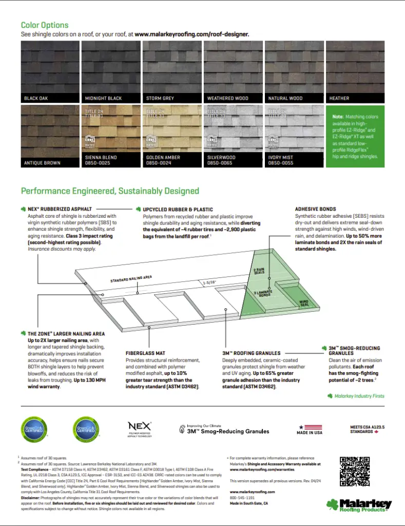 Answers to what colors Malarkey offers for their shingles.